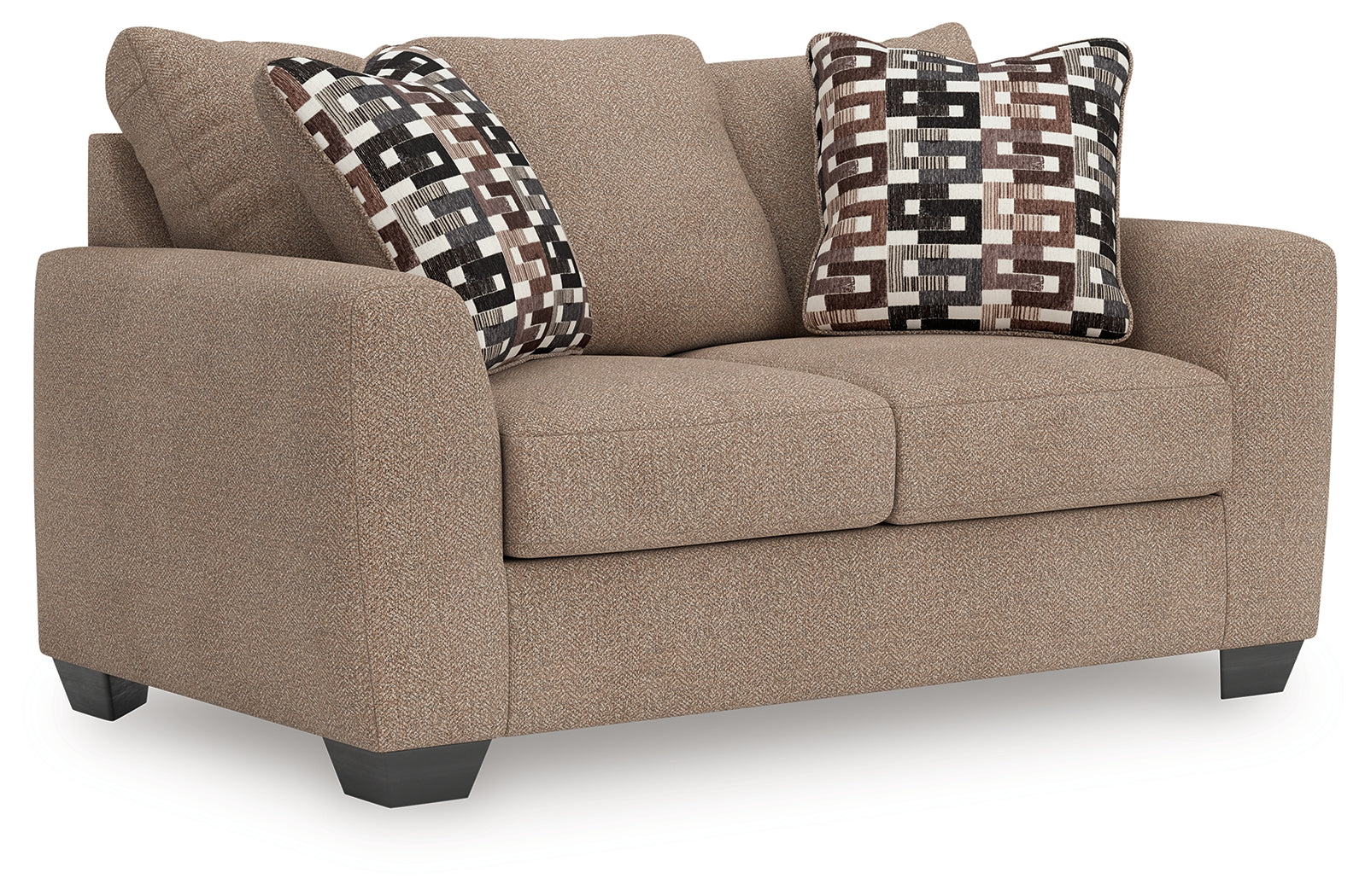 Triston-Peaks suede chenille loveseat angled side view