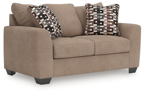 Triston-Peaks suede chenille loveseat angled side view