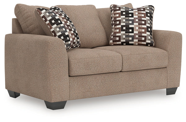 Triston-Peaks suede chenille loveseat angled side view