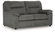 Bindura Mineral Velvet Loveseat angled side view showing velvet upholstery