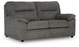Bindura Mineral Velvet Loveseat angled side view showing velvet upholstery