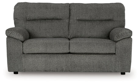 Bindura Mineral Velvet Loveseat head-on front view
