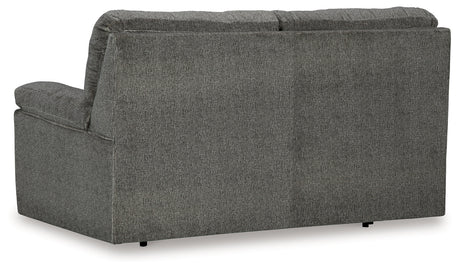 Bindura Glider Loveseat back view showing upholstery