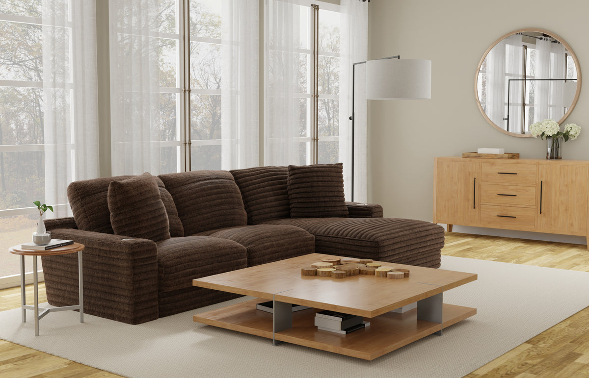 Kelly Oversized Corduroy Chocolate 123" sectional sofa front view
