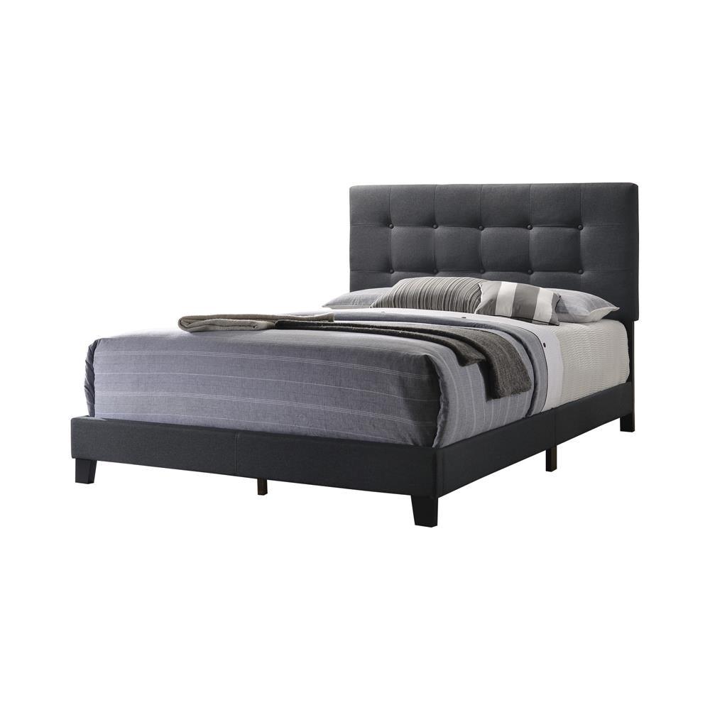 Side view of Mapes tufted upholstered eastern king bed charcoal