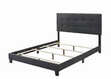 Close-up of tufted headboard on Mapes king bed charcoal