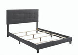 Side view showing charcoal fabric and low platform frame