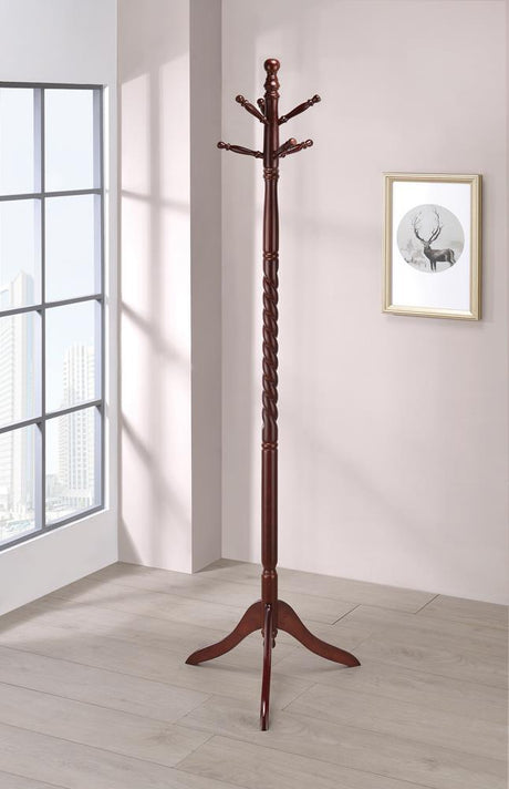 Riona coat rack front view showcasing six hooks and twisted center design
