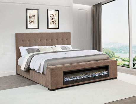 Senna Upholstered Queen Bed side view highlighting fabric upholstery