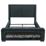 Bed footboard with LED flame visualizer lit