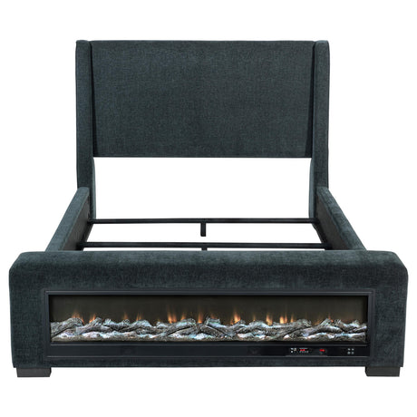 Bed footboard with LED flame visualizer lit