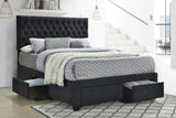 Soledad Full Upholstered Storage Bed with Button Tufted Headboard side angle in Charcoal