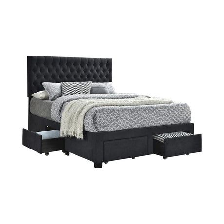 Soledad King storage bed button tufted headboard front view