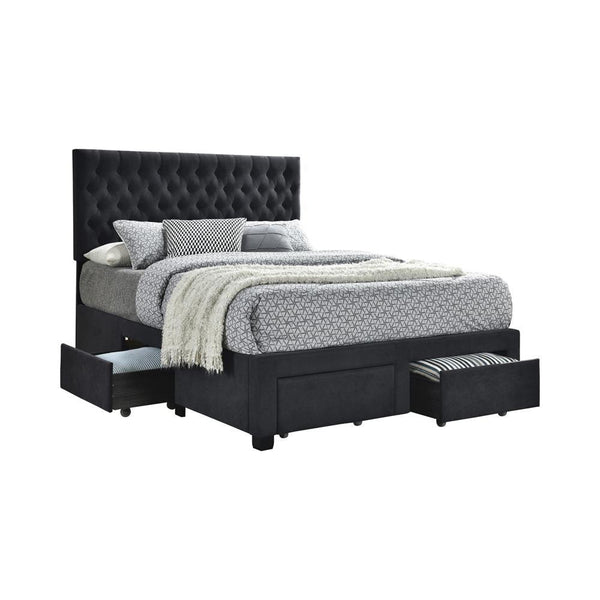 Soledad King storage bed button tufted headboard front view