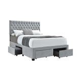 Side view of Soledad Full beige storage bed showing ample drawer space