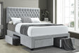 Soledad Full beige upholstered bed with button tufted headboard and 4 drawers