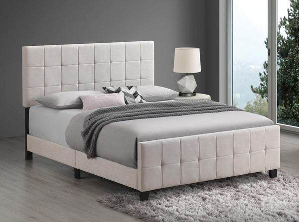Fairfield King Upholstered Beige Fabric Bed, front view