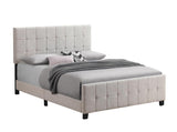 Fairfield King Upholstered Beige Fabric Bed, angled side view