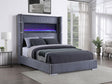 Tisdall Bed side angle showing corduroy upholstery