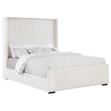 Natasha cream fabric wingback bed close-up upholstery