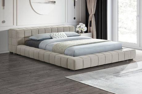 Trinity bed angled side view with tufted headboard
