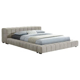 Trinity Queen Bed headboard detail in light taupe fabric