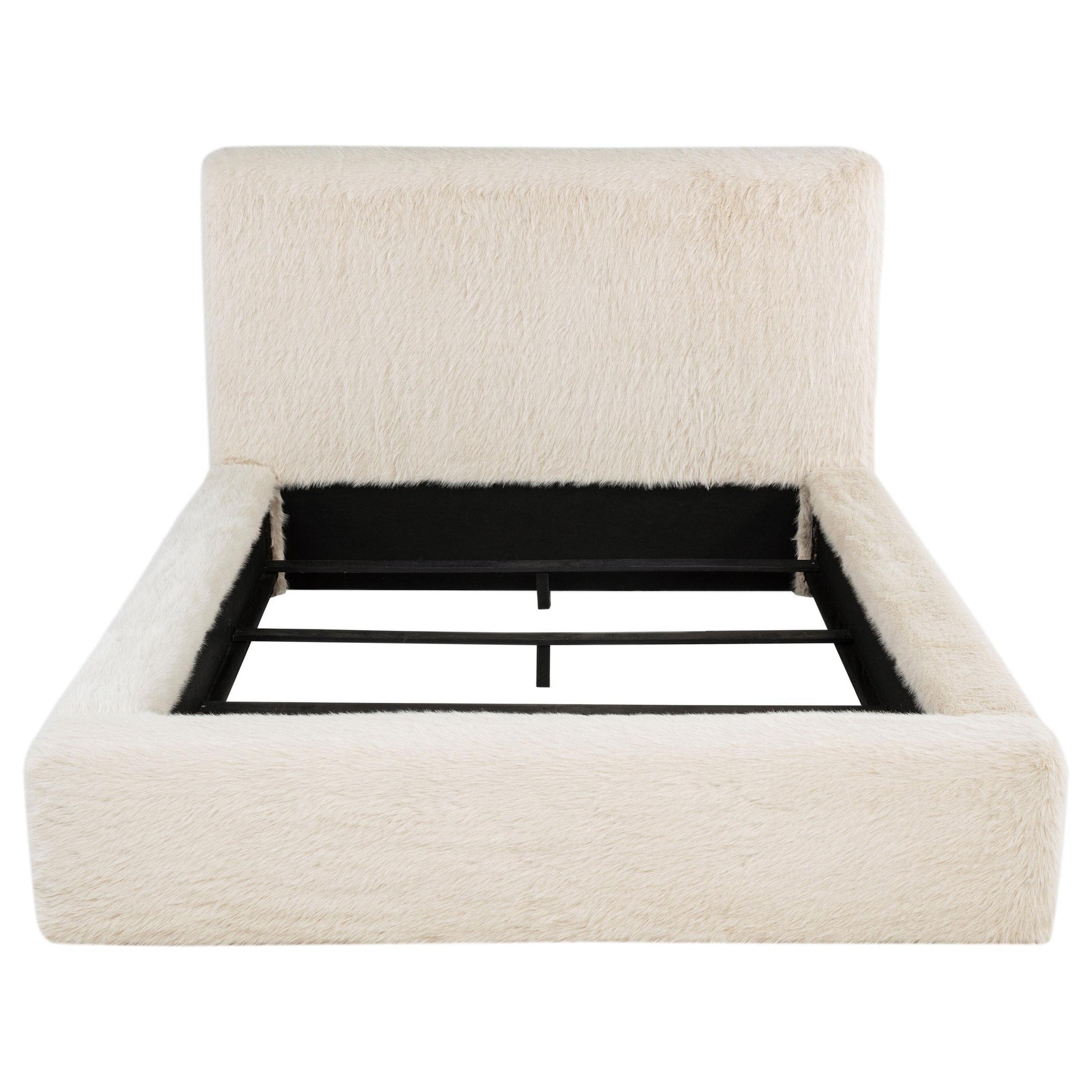 Close-up of cream faux fur upholstery
