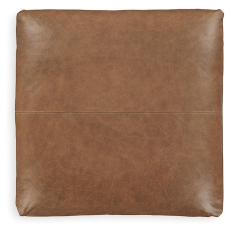 Top view of Emilia caramel leather oversized accent ottoman
