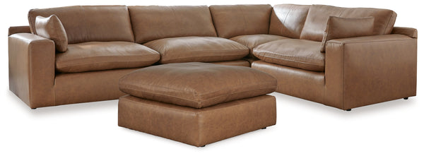 Side view of Emilia Caramel 4-Piece Sectional Sofa with Ottoman