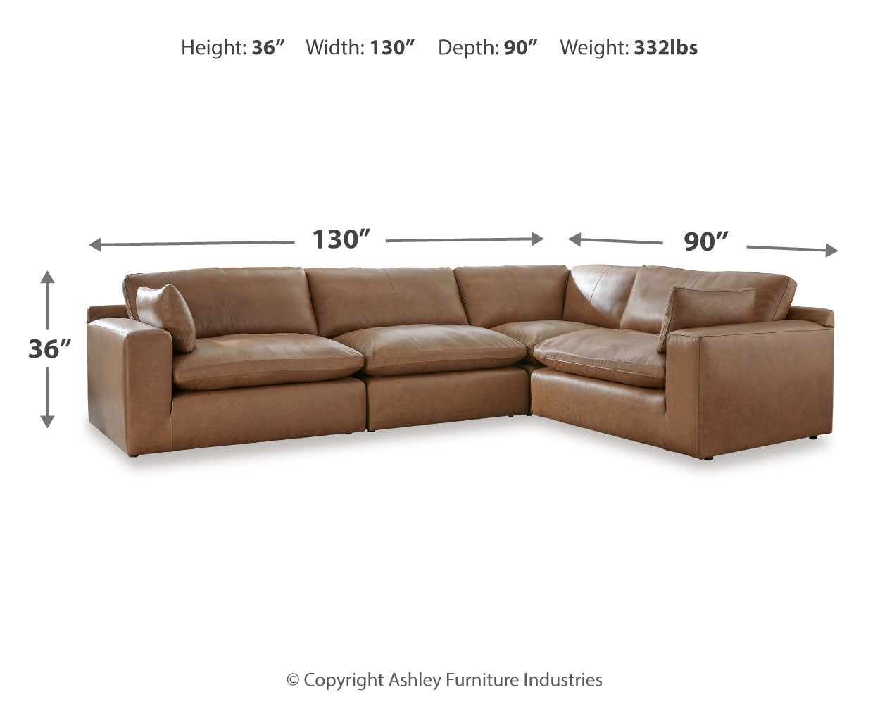 room view of Emilia Caramel Leather 4-Piece Sectional sectional sofa