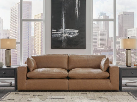 Emilia Caramel Leather 2-Piece Sectional Loveseat - image 1