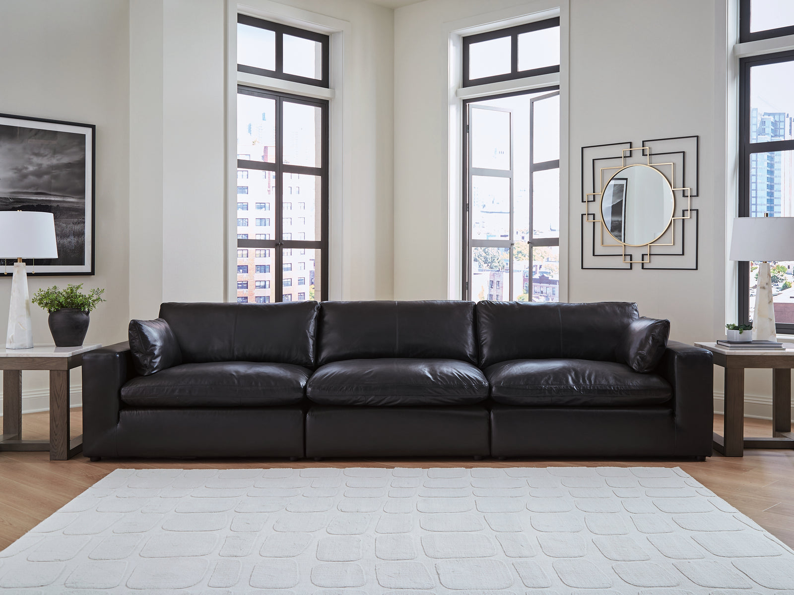 main view of Emilia Black Leather 3-Piece Sectional Sofa sectional sofa