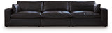 Side angle of Emilia Black Leather 3-Piece Sectional Sofa