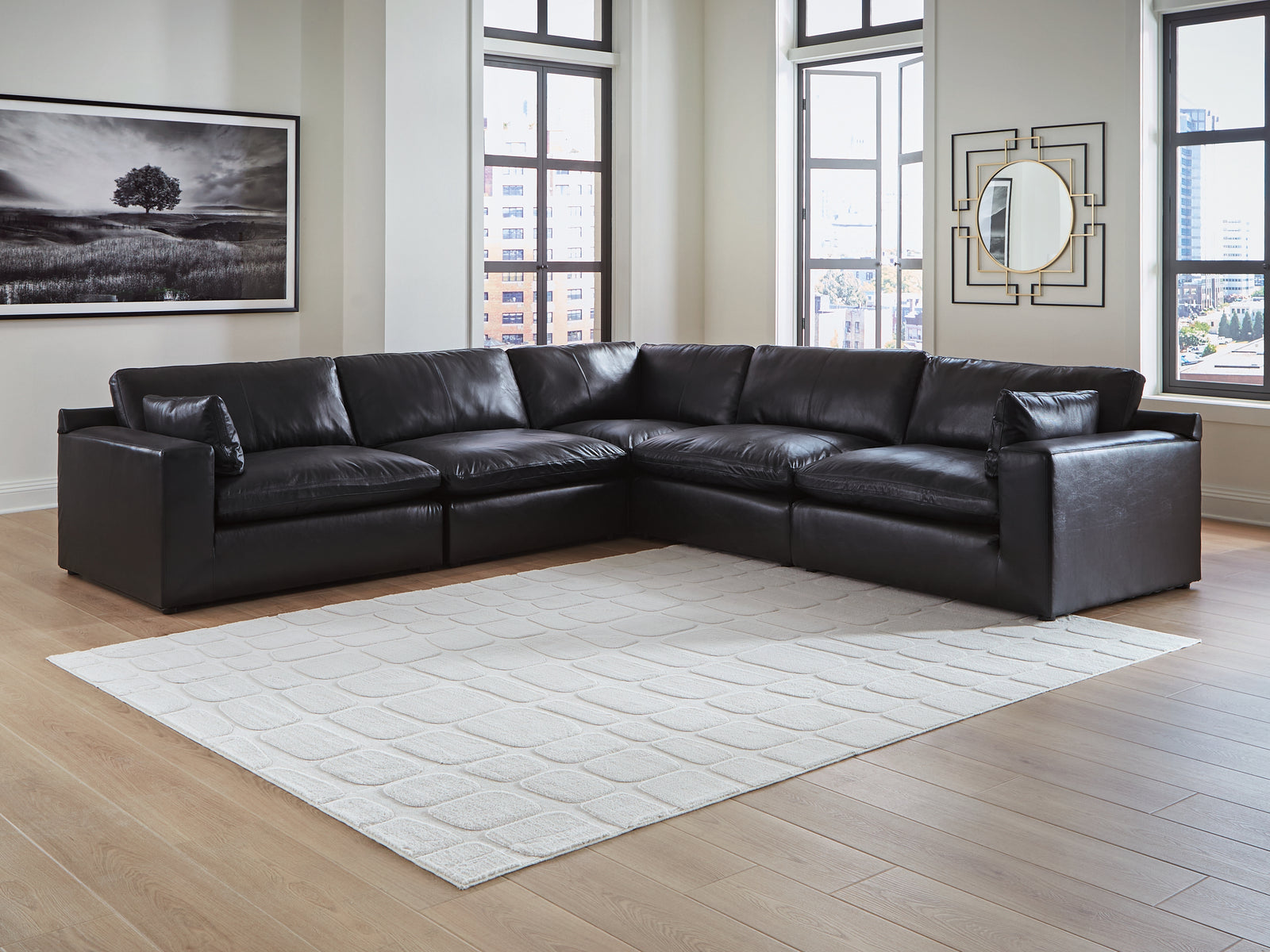 main view of Emilia Black Leather 5-Piece Sectional sectional sofa