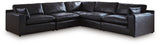 side view of Emilia Black Leather 5-Piece Sectional sofa