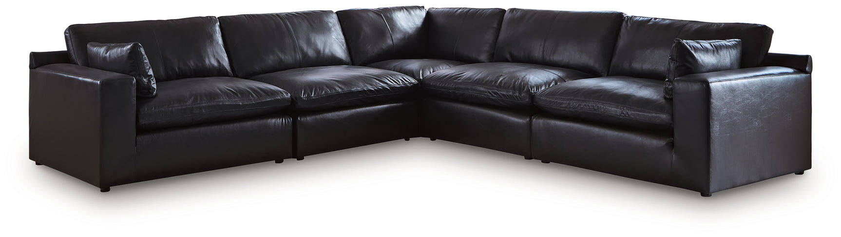 side view of Emilia Black Leather 5-Piece Sectional sofa