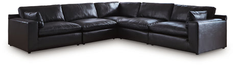 side view of Emilia Black Leather 5-Piece Sectional sofa