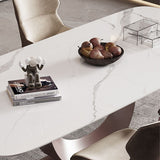 Close-up of white sintered stone tabletop on Tommy dining table