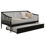 Close-up of tapered legs on Delgado Windsor Twin Daybed with Trundle Black