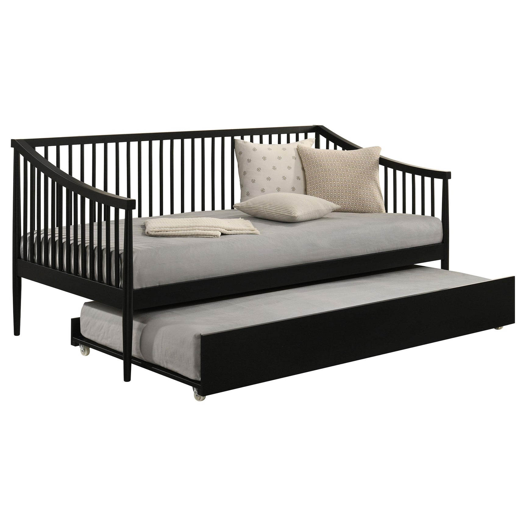 Close-up of tapered legs on Delgado Windsor Twin Daybed with Trundle Black