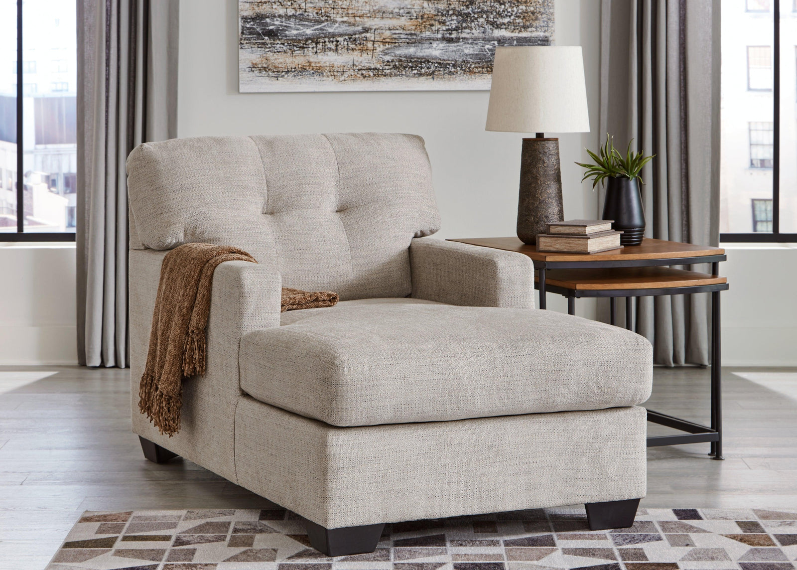 Mahoney Pebble Chenille Chaise - Ella Furniture