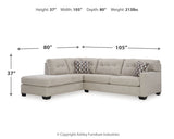 detail view close-up of Mahoney Pebble 2-Piece Sectional with Ottoman sectional sofa