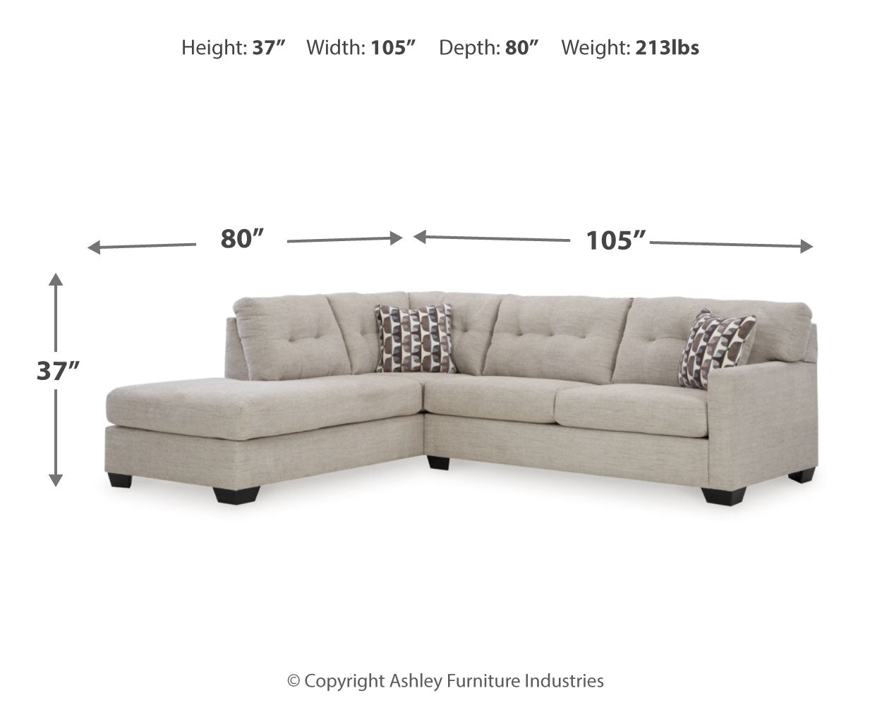 detail view close-up of Mahoney Pebble 2-Piece Sectional with Ottoman sectional sofa