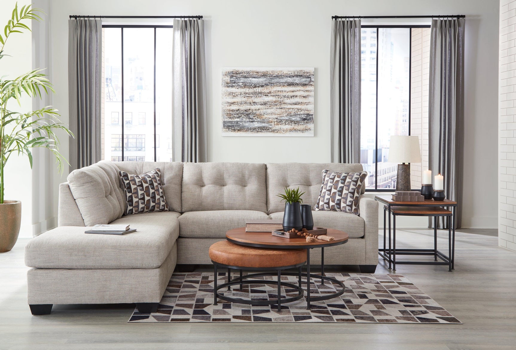 Close-up detail of upholstery on Mahoney Pebble 2-Piece Sectional with Chaise