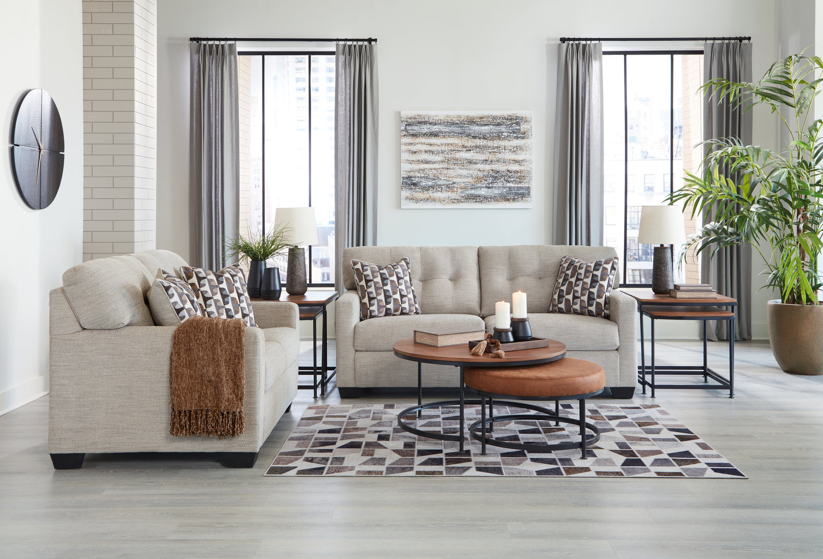 main view of Mahoney Pebble Sofa and Loveseat furniture