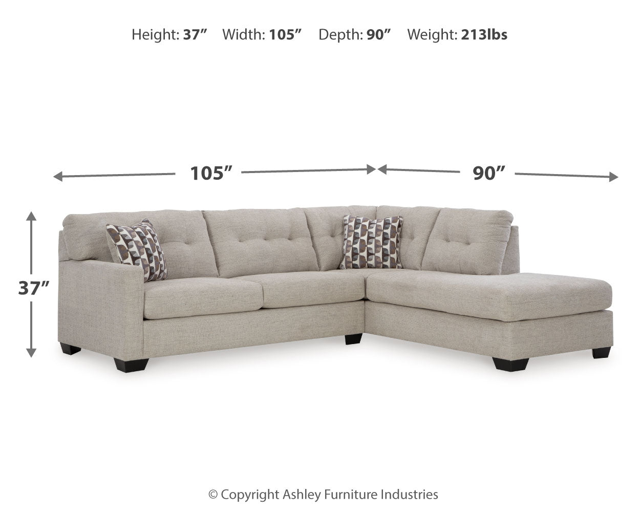 detail view of Mahoney Pebble 2-Piece Sectional with Ottoman sectional sofa stitching