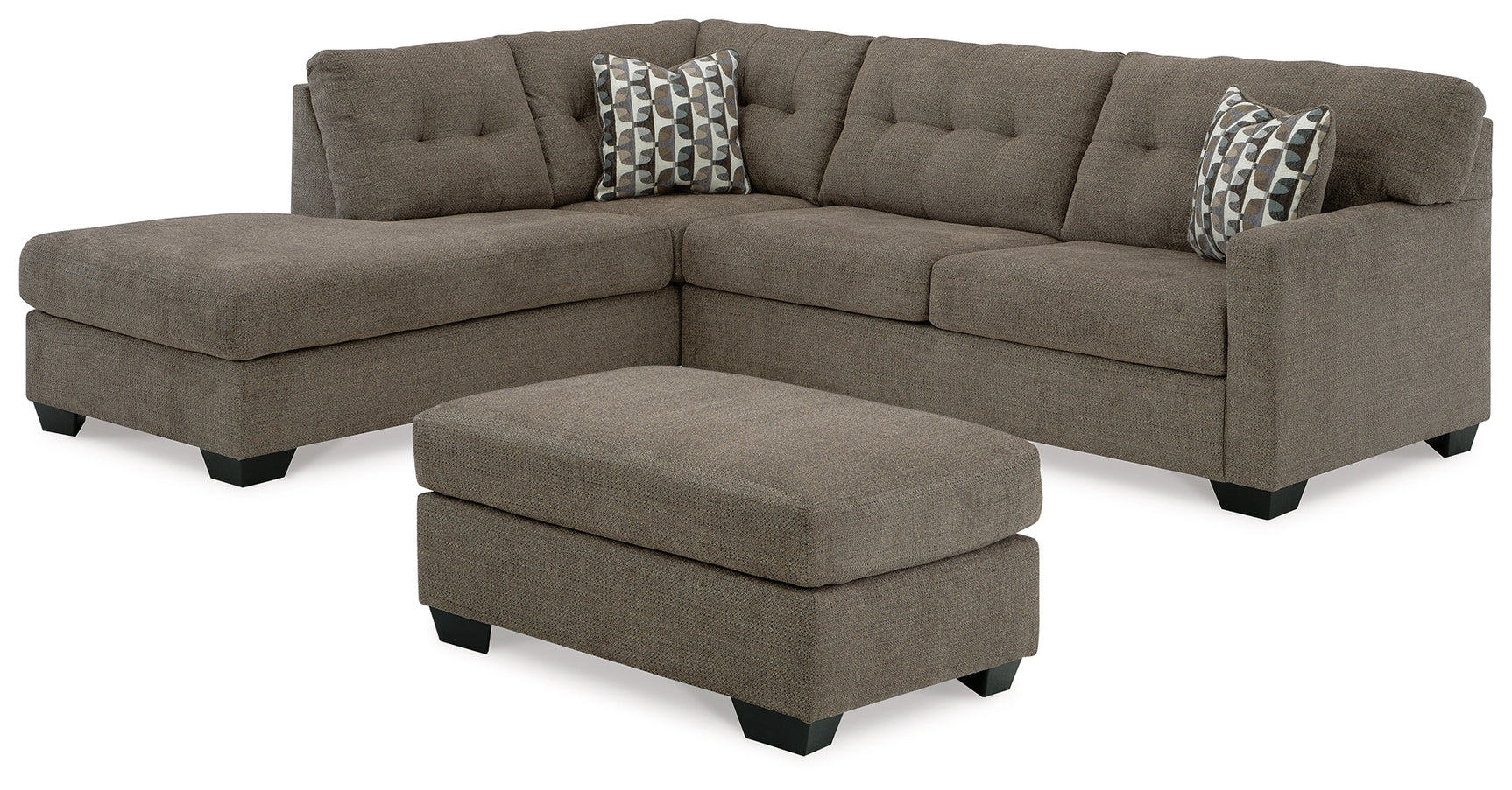 room view of Mahoney Chocolate 2-Piece Sectional with Ottoman sectional sofa
