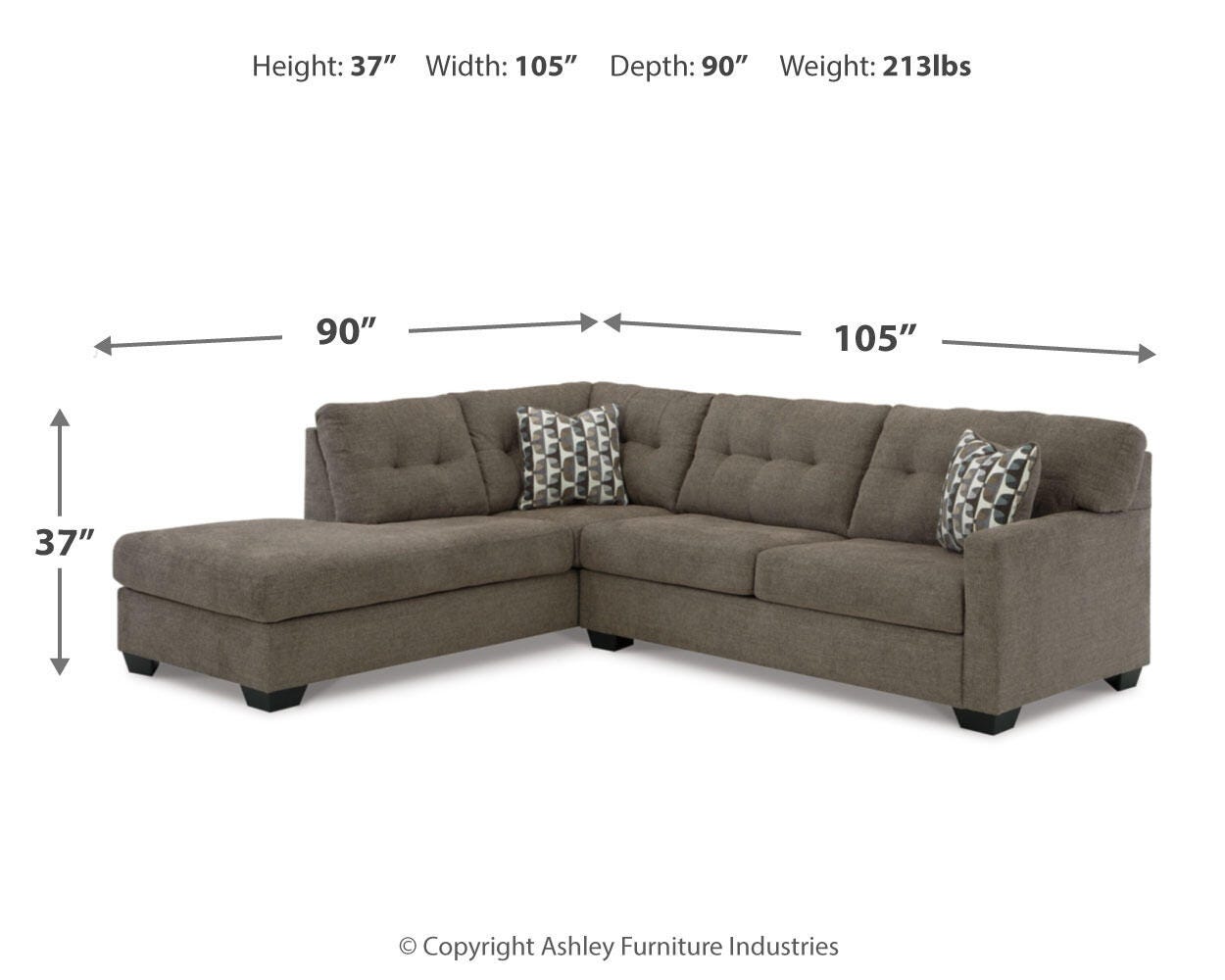 Mahoney Chocolate 2-Piece Sectional with Ottoman - image 8
