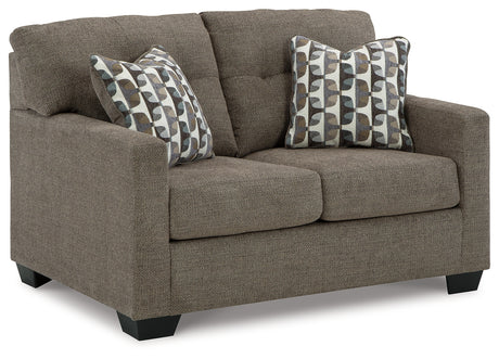 Detail of Mahoney Chocolate Sofa and Loveseat upholstery