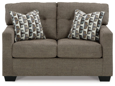 Mahoney Chocolate Sofa and Loveseat head-on view